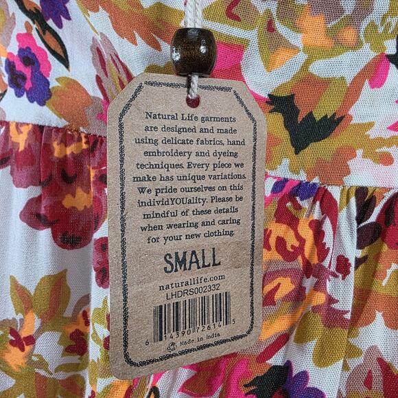 Natural Life Dress Womens Small Colorful Floral Rayon Open Back Tie Bow Sundress - Picture 4 of 16